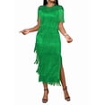 thumbnail image 2 of Women'S Plus Size 1920s Flapper Dress Sleeveless Deep V Neck Fringe All over Tassel Tiered Prom Party Midi Dress Green S, 2 of 5