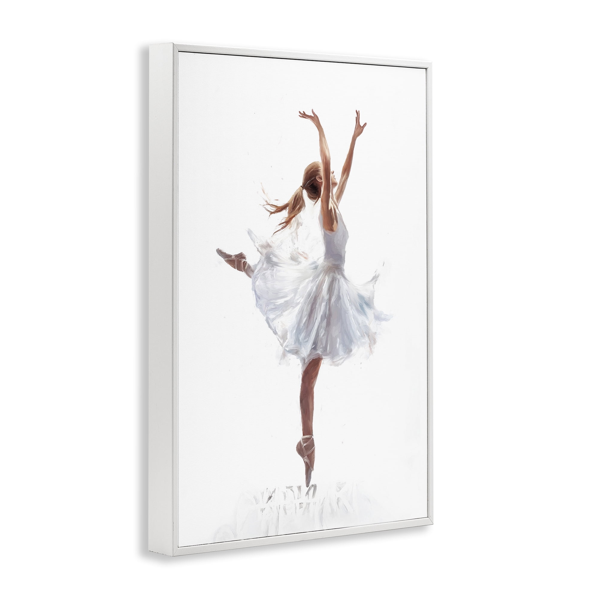 Stupell Industries Graceful Ballerina in White Novelty Painting White Framed Art Print Wall Art, 12 x 18