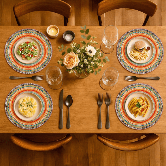 MIZHONA Boho Round Placemats Set of 4,Table Place Mat 15 inch