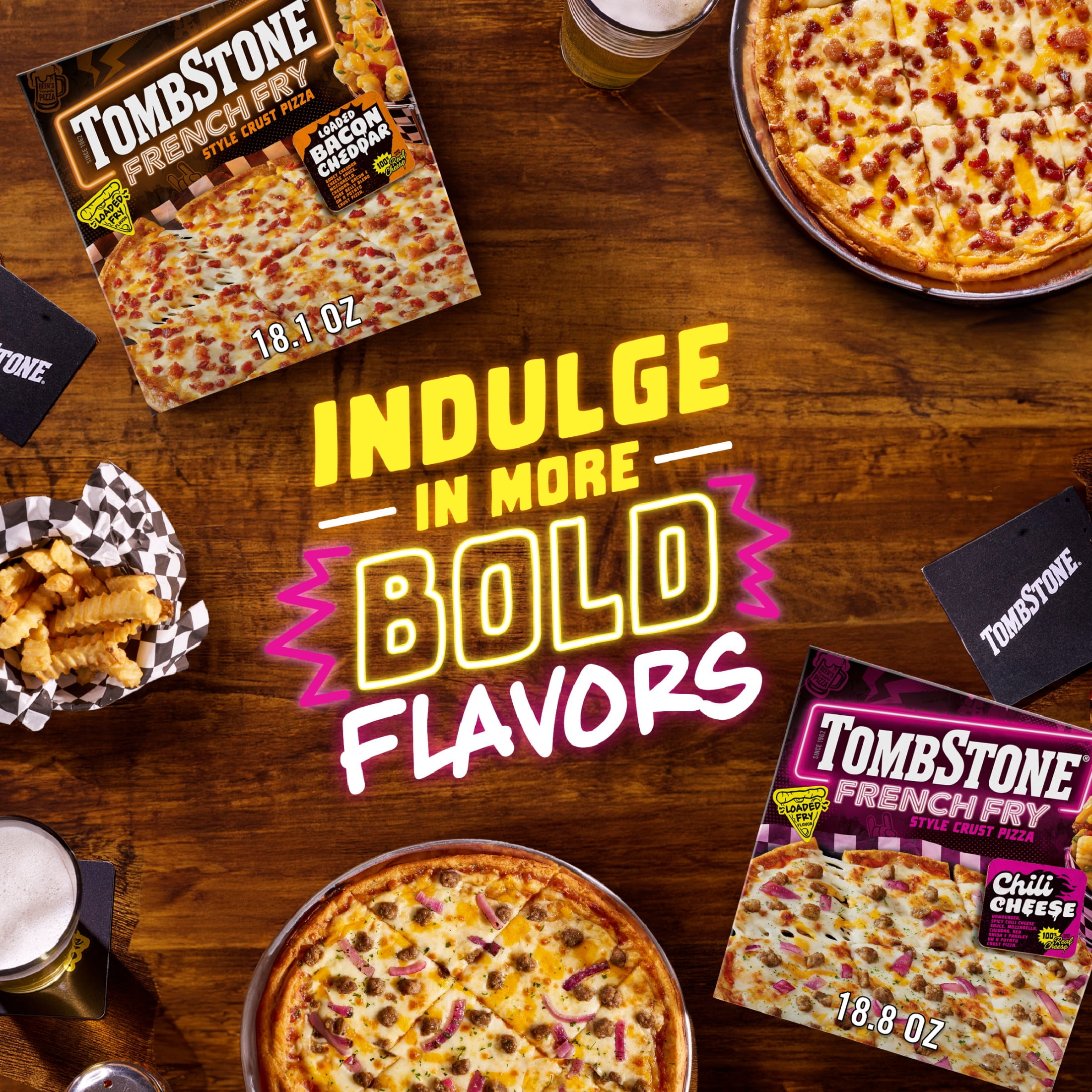 Tombstone French Fry Style Crust, Chili Cheese, Gluten Free Frozen Pizza, 18.8 oz (Frozen)