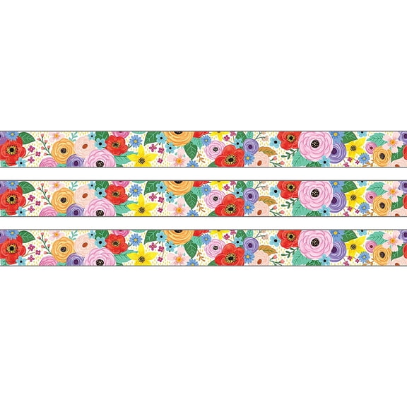 Teacher Created Resources Wildflowers Straight Rolled Border Trim, 50 Feet, 3 Rolls