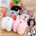 thumbnail image 2 of New in Winter Ear Muffs Women Soft Plush Thicken Outdoor Warmer Ear Protection Fashion Cute Little Devil Horn Foldable Earflaps (Khaki), 2 of 7