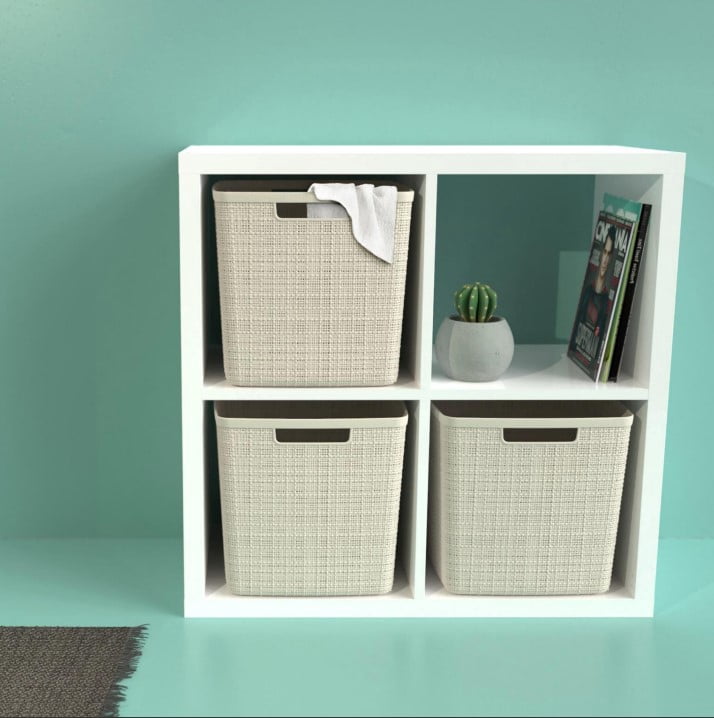 Curver Jute Basket, Resin Storage Bin Half Bin Medium 2pk - Papyrus Beige