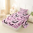 thumbnail image 2 of Feelyou Spooky Pink Bat Twin Sheets, Happy Halloween Animal Bedding, 3-Piece, 1 Flat Sheet, 1 Fitted Sheet and 1 Pillowcase, 2 of 5