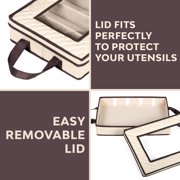 HOLDN' STORAGE Flatware Storage Case 5 Compartment Silverware Organizer Box with Removable Lid and Carry Handles Brown - Beige