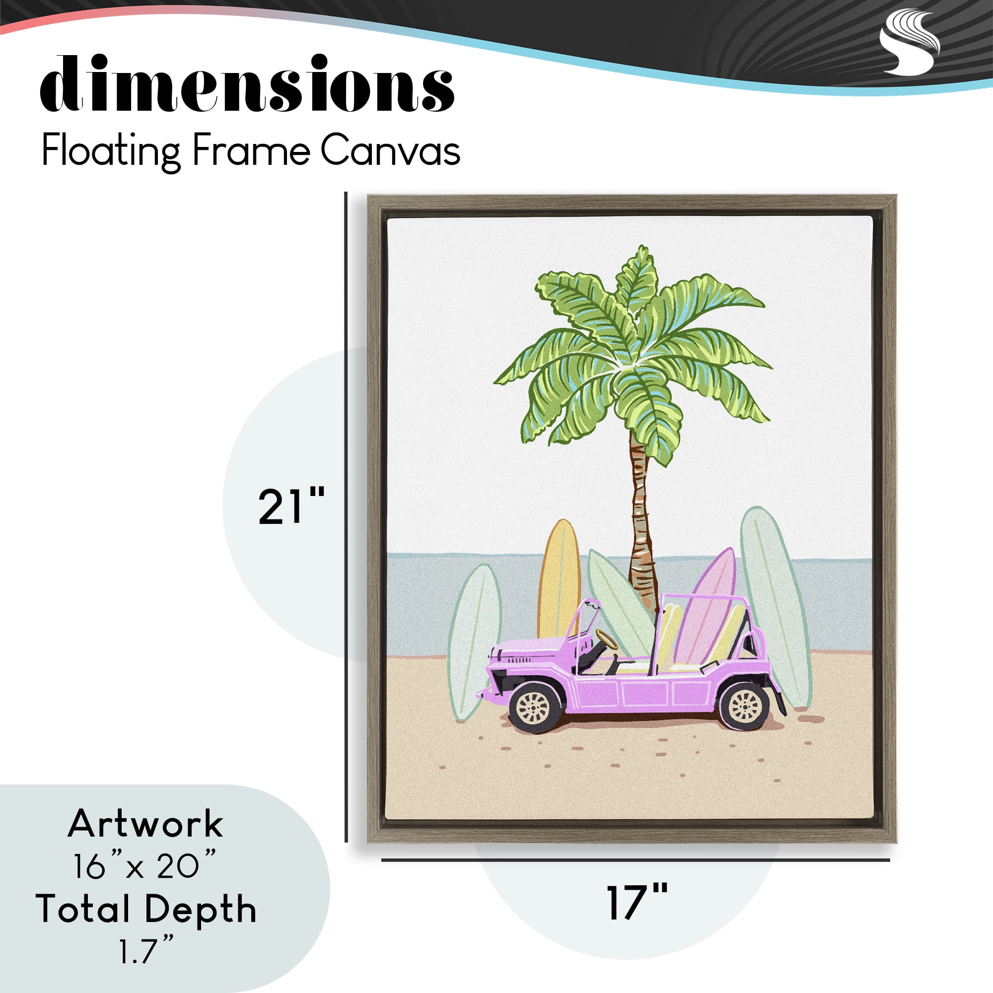 Surfboard Filled Car Brown Framed Floater Canvas Wall Art, design by Ziwei Li