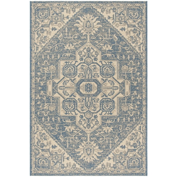 SAFAVIEH Beach House Diggory Medallion Indoor/Outdoor Area Rug, Cream/Blue, 6'7" x 9'2"