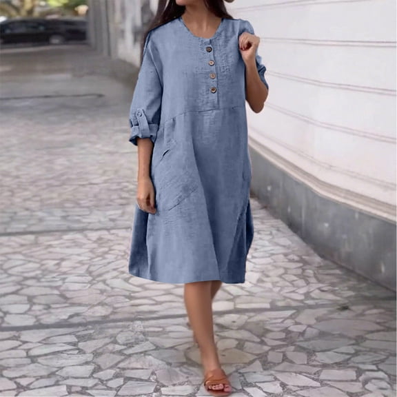 WJHWSX Dresses for Women,Womens Fall Dresses,Casual Dresses for Women,Long Sleeve,Pockets,Soft,Solid,4XL