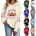 thumbnail image 5 of Godom Sweatshirt for Women Pink Ribbon Sweatshirts Long Sleeve Hoodies Pullover Tops, 5 of 7