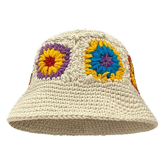 Seductiva Bucket Hats Crochet Bucket Hat for Women Knit Cap Handmade Foldable Floppy Beach Hat Fashion Cute Striped Floral Fishing Hat
