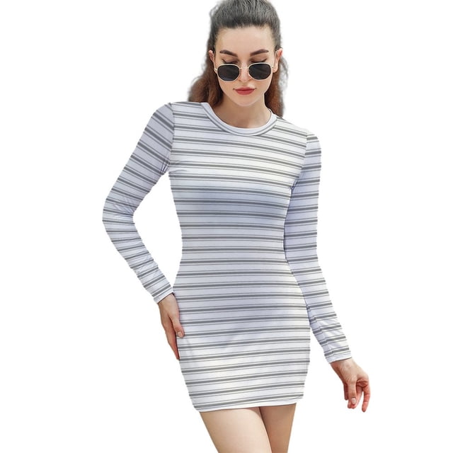 Mattress Ticking Narrow Striped Pattern In Charcoal Grey And White Sweetheart Knot Flared Dress Fashion Design Large Size Loose