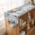 thumbnail image 4 of Orange Blue Fall Thanksgiving Table Runner Linen Burlap Table Runner 72 Inches Long Eucalyptus Leaves Vintage Dresser Scarves for Kitchen Island Coffee Dining Room Party Holiday Decoration 18"x72", 4 of 8