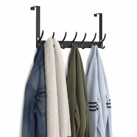 Over The Door Hooks, Over the Door Hanger with 7 Hooks, Hook Behind the Door, Door Towel Rack, Bathroom Accessories hooks, Door Hanger with 7 Hooks for Bathroom, Bedroom, Dorm, Hanging Towels, Coats
