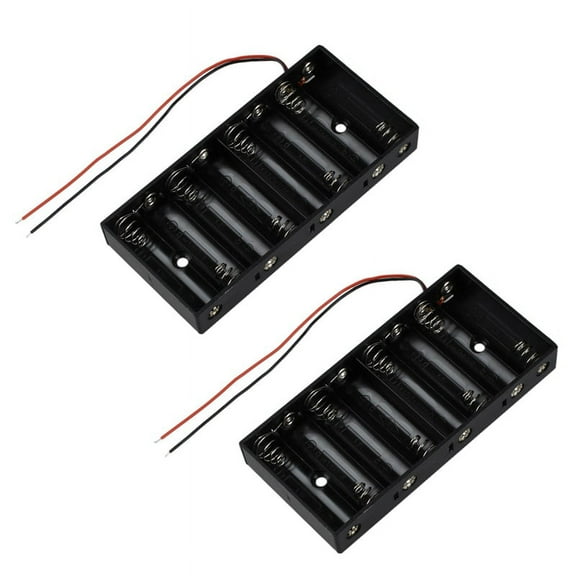 2X New Plastic 8 x 1.5V AA 2A CELL Battery Holder Storage Box Standard 12V Case with Lead Wire,16x battery storage box,black