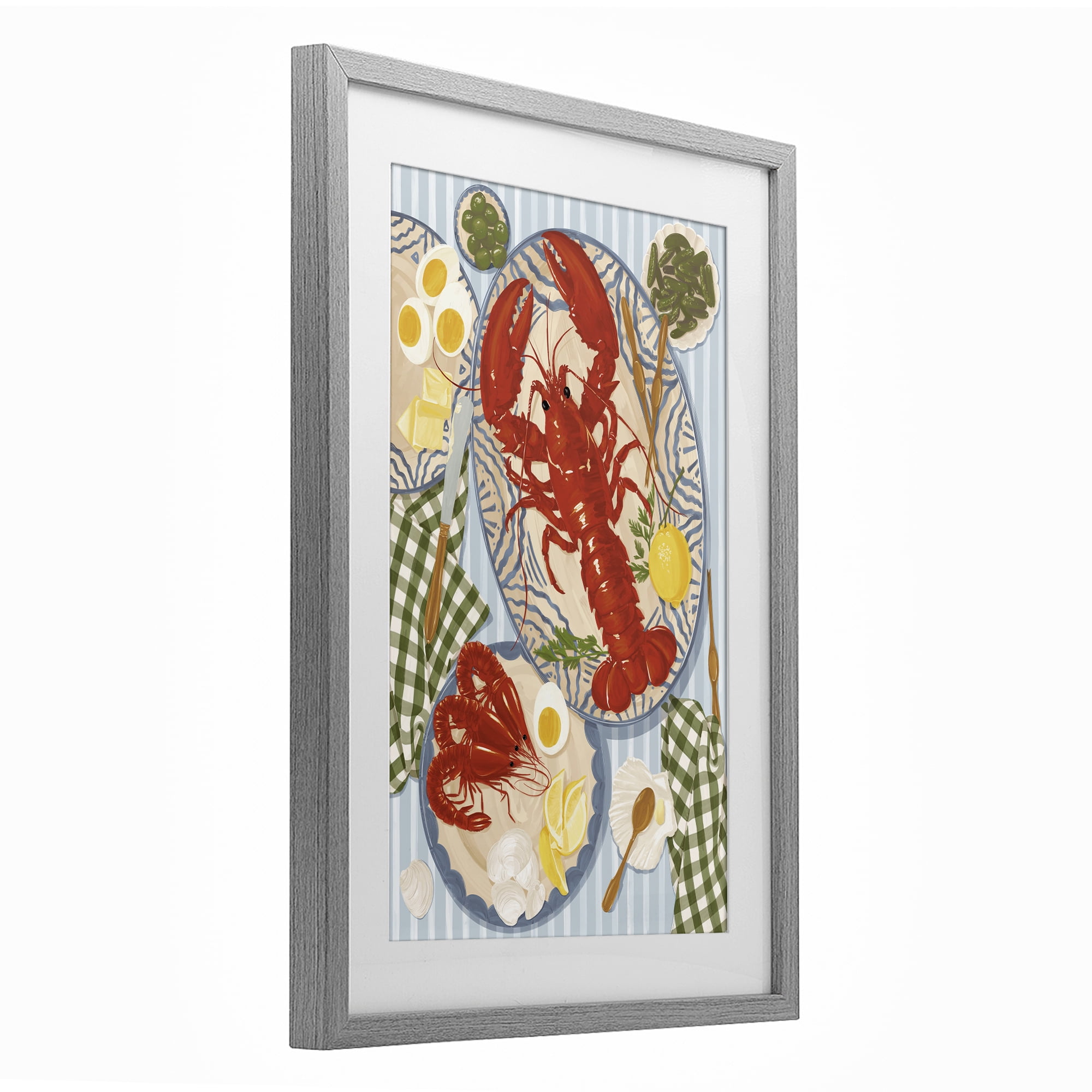 Stupell Industries Lobster For Lunch Platter Gray Framed Print Under Glass, design by Vero Illustrates