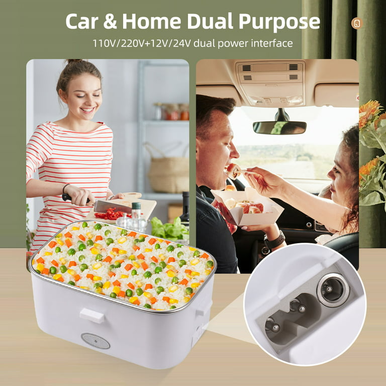  Electric Lunch Box 2 in 1, Food Heater Car and Home Use  Portable 110V & 12V 60W - Stainless Steel: Home & Kitchen