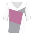 thumbnail image 6 of Smsaxvxz Women's Summer Tops Fashion Color Patchwork V Neck Button Short Sleeve Shirts Casual Loose Blouse Hot Pink 2XL, 6 of 6
