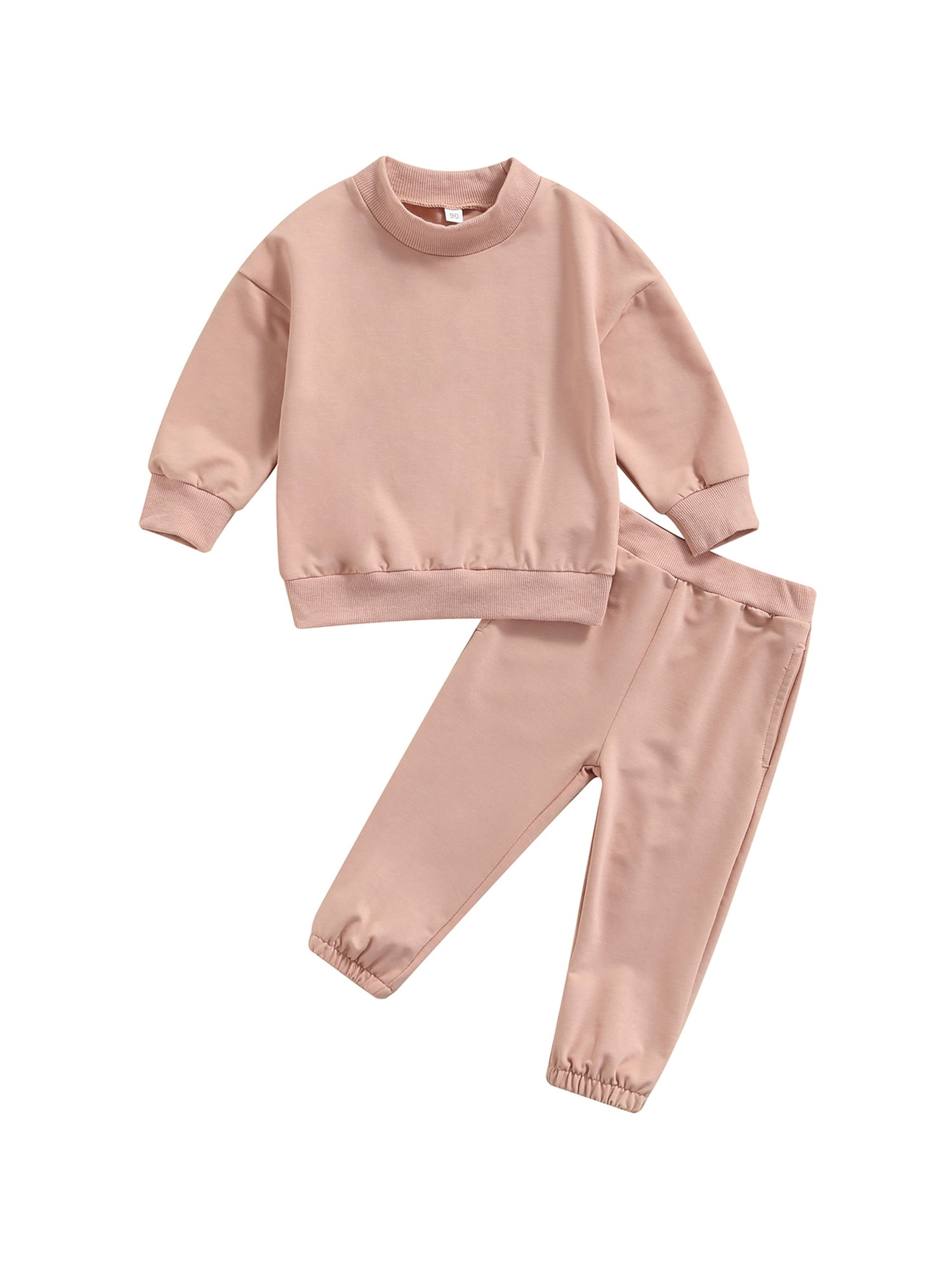 Baby Girl Boy Clothes Set Solid Long Sleeve Sweatshirt Top Pants Unisex Newborn Fall Winter Pajamas Outfits