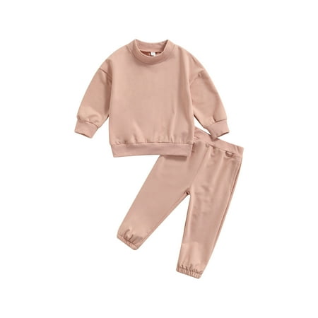 

Gupgi Toddler Baby Girls Boys Basic Solid Long Sleeve Pullover Sweatshirt Tops Long Pants Outfit Set