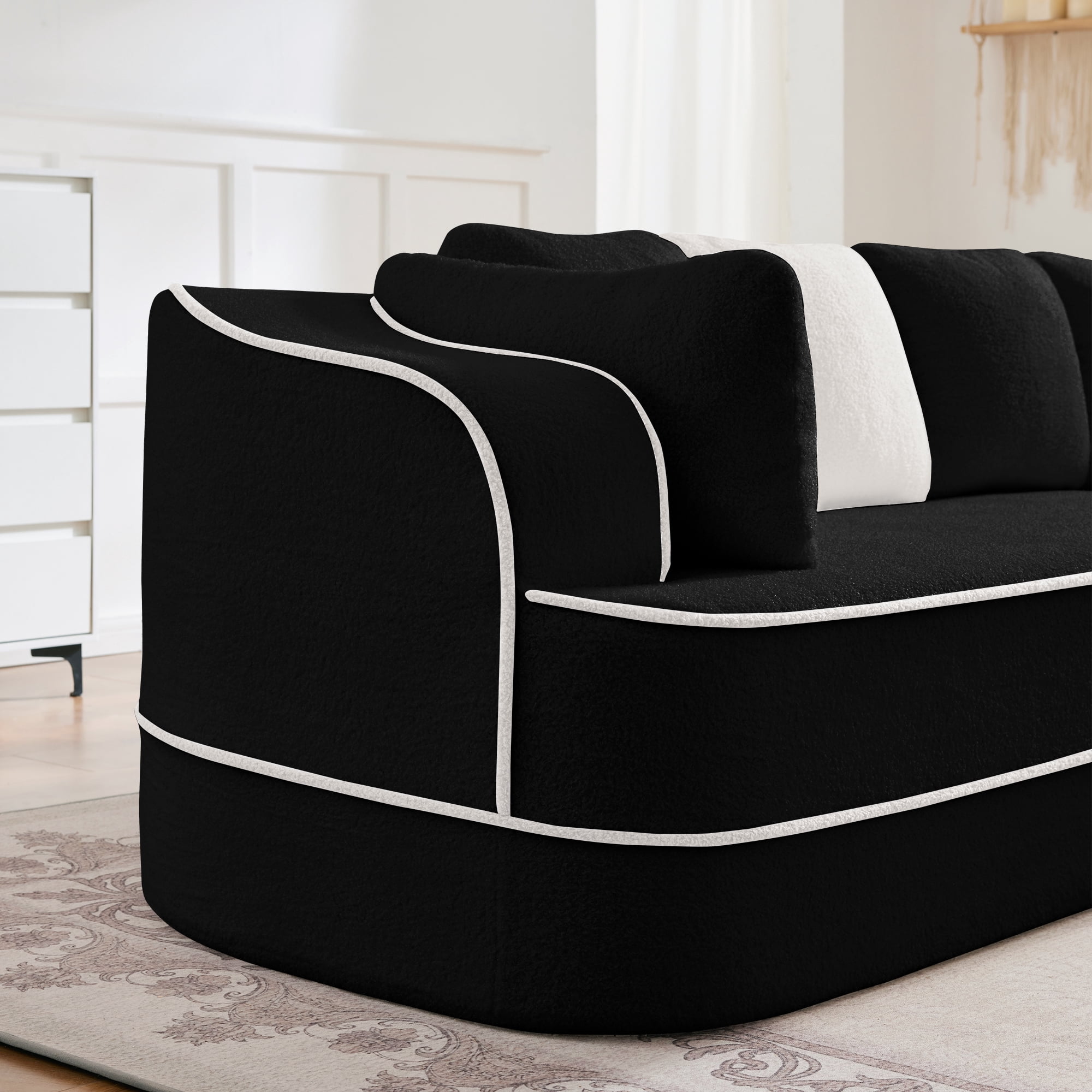 Aukfa 77" Double Chaise Sleeper Sofa, 2-Piece Modular Sectional, Teddy Velvet, Black