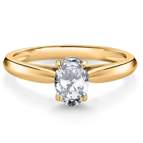 Gem Stone King 10K Yellow Gold White Zirconia Solitaire Engagement Ring for Women (1.50 Cttw, Oval 7X5MM, Gemstone Birthstone, Size 6)
