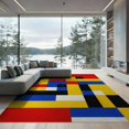 thumbnail image 2 of ODIKA 8'x10' Washable Area Rug Durable, Non-Slip Composition Abstract Interlocking Modernist Block Grid Yellow for Living Room, Under Sectional, Family, 2 of 7