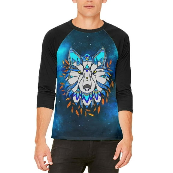 Totem Wolf is my Spirit Animal Mens Raglan T Shirt White-Black X-LG