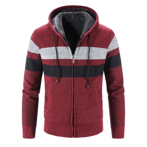 Bigersell Women's Cardigan Sweater Fall Cardigan Fall and Winter Men's Color Matching Plus Velvet Hooded Fall Cardigan Female Faux Fleece Jacket
