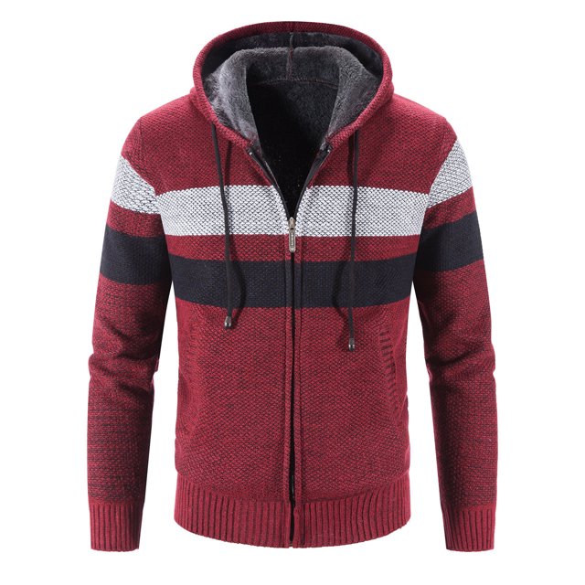 CEHVOM Autumn And Winter New Men's Color Matching Plus Velvet Plus Size Hooded Cardigan