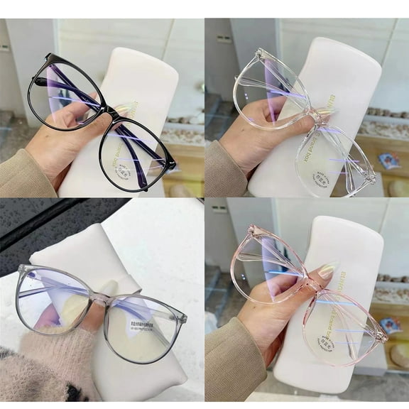 4 Pack Anti-Blue Light Glasses with Cases– Transparent Round Frames for Women & Men, Optical Computer Eyewear (Black, Transparent, Gray, Pink)
