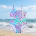 thumbnail image 2 of Girls One Piece Swimsuit Size 5-6 Cut Out Girls Swimwear Tankini Quick Drying Cute Floral Print Bathing Suit Spaghetti Strap Beach Swimwear Purple7-8 Years, 2 of 6