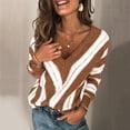 thumbnail image 2 of Ichuanyi Womens Tops, Summer Fashion Womens Long Sleeve V Neck Striped knitting Casual Tunic Blouse, 2 of 8