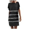 thumbnail image 3 of Dianli Économies d'Automne Robes d'Été pour Femmes Mode Manches Chauve-Souris Tunique Ample Robes T-Shirt 2024 Formelles Manches Courtes Col Rond Imprimé Rayé Mini Robe Offres jusqu'à 70 % de Réduction Noir L, 3 of 6