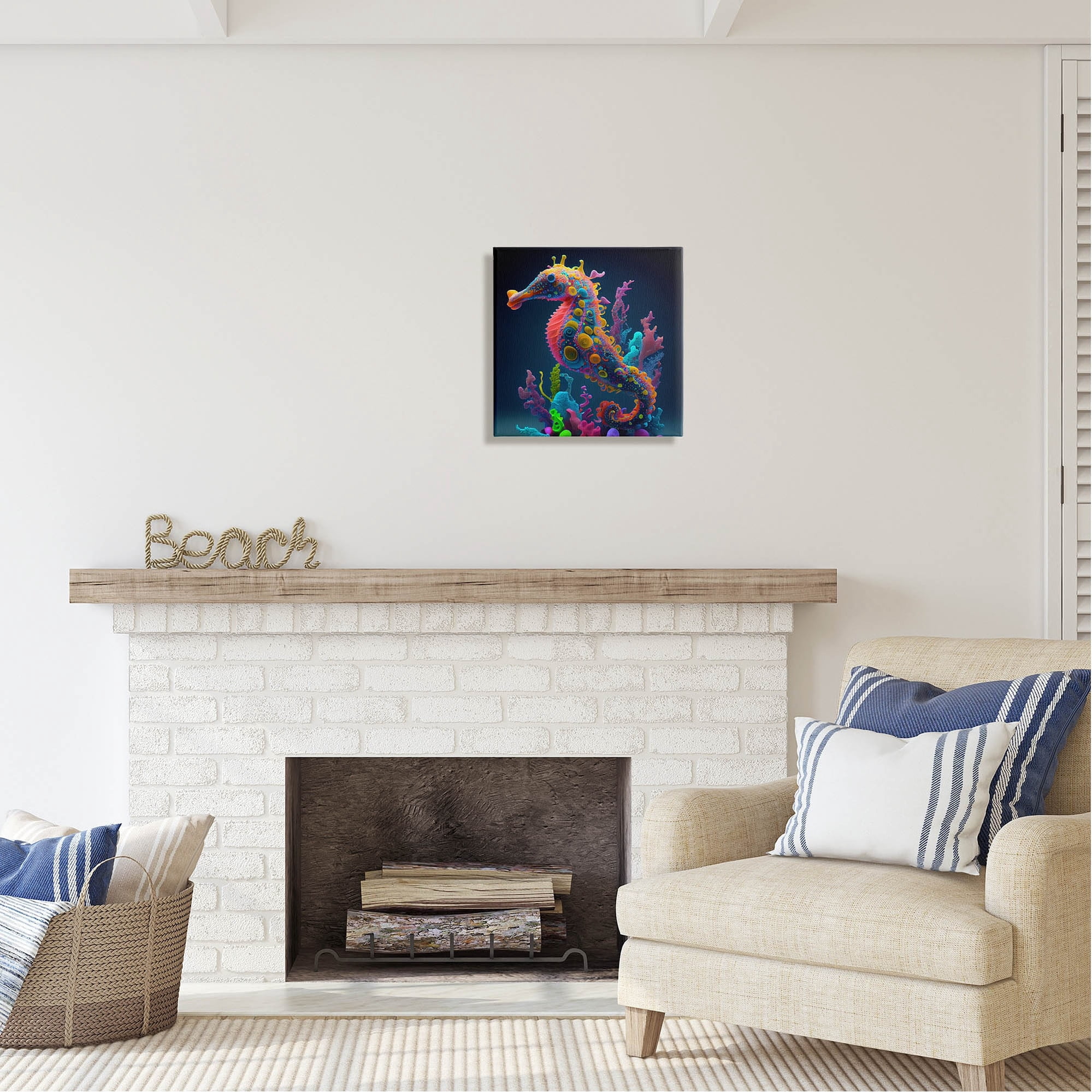 Stupell Industries Abstract Seahorse Vivid Hues Coastal Painting Gallery Wrapped Canvas Print Wall Art