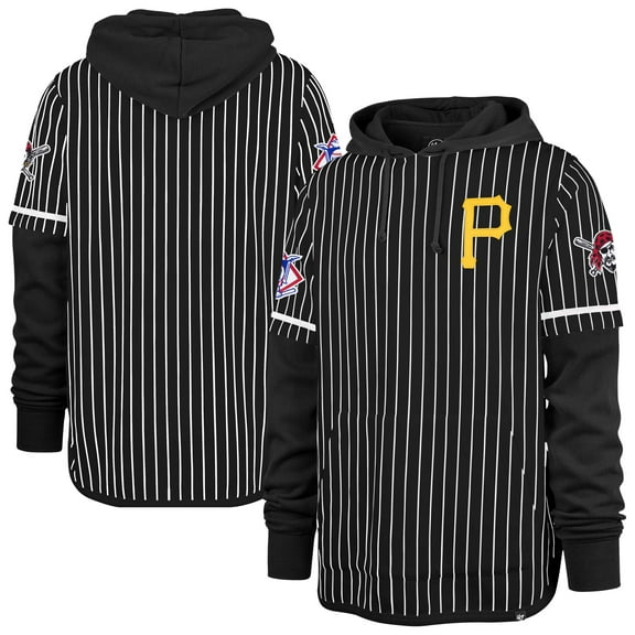 Men's '47  Black Pittsburgh Pirates Pinstripe Double Header Pullover Hoodie