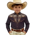 thumbnail image 3 of sususu Boys Western Shirts Long Sleeve Pearl Snap Button Down Cowboy Shirt Toddler Kids Retro Country Tops Outfit Brown 4-5 Years, 3 of 5