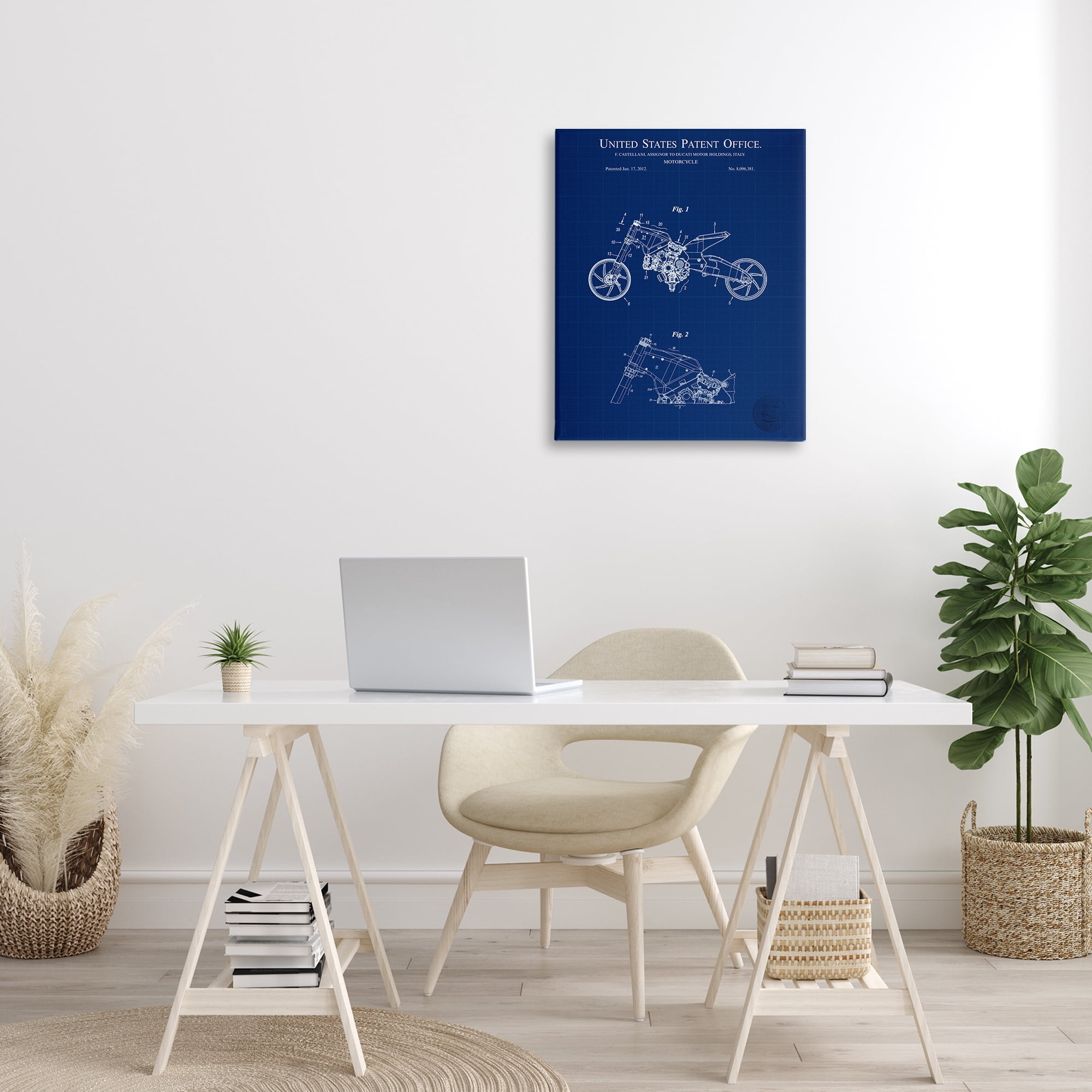 Stupell Industries Motorcycle Patent Blueprint Transportation Painting Gallery Wrapped Canvas Art Print Wall Art, 24 x 30