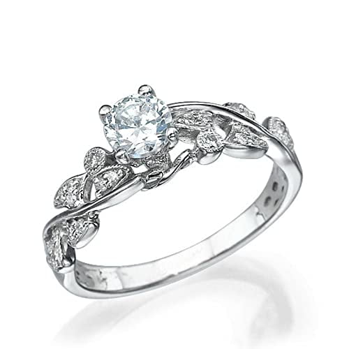 HeartsAndYou 2ct Round Cut Moissanite Engagement Ring for Women Vintage Inspired Inspired Floral 18k White Gold over Silver