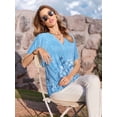 thumbnail image 4 of Women'S Short Sleeve V Neck Blouses Shirts Floral Double Layers Mesh Tunics Tops Gray-Blue Flower S, 4 of 6