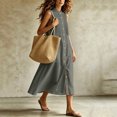 thumbnail image 6 of Women Solid Sleeveless Pleated Midi Dress, Front Button Split Flowy Long Dress, Summer Casual Vacation Sundress Gray L(L), 6 of 6