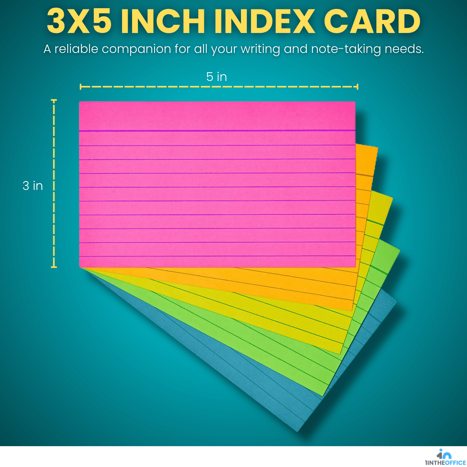 1InTheOffice Ruled Neon Index Cards 3x5, Ruled Index Cards, Assorted Neon Color, 300 Pack