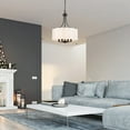 thumbnail image 4 of LNC 16-in Black Drum Pendant Light with Linen Shade, Adjustable for Dining & Entryway, 4 of 16