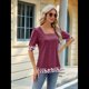thumbnail image 5 of Camiseta de Verano para Mujer, Estilo Casual, de Corta y Cuello Cuadrado, Holgada, con Estampado de Vaca y Bloques de Color. Vino Tinto XL, 5 of 9