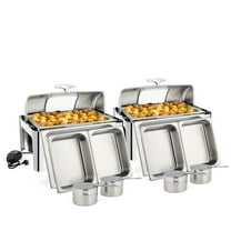 Ktaxon 9 QT 2 Packs Stainless Steel Chafing Dish Buffet Set with Electric & Fuel Heating,Roll Top Catering Chafer Server with Full Size & 2 Detachable Food Pans
