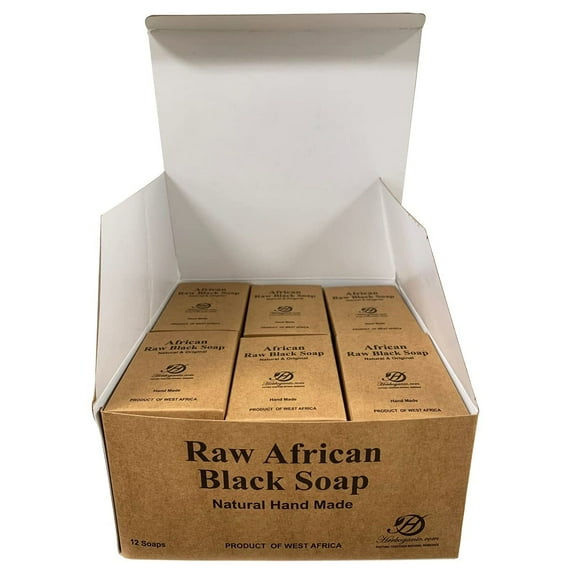 Herboganic Raw African Black Soap  6 Oz, (Pack of 12)