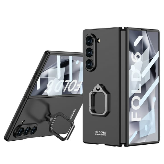 Dteck Case for Samsung Galaxy Z Fold 7,Slim PC Case Built-in Front Screen Protector Shockproof Ring Holder Kickstand Cover for Galaxy Z Fold 7 5G,Black
