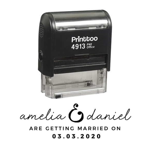 Printtoo Personalized Black Self Inking Getting Married Stamp Custom Wedding Favor Rubber Stamper -58 x 22 mm