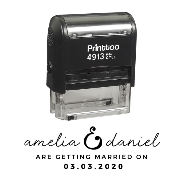 Printtoo Personalized Black Self Inking Getting Married Stamp Custom Wedding Favor Rubber Stamper -58 x 22 mm