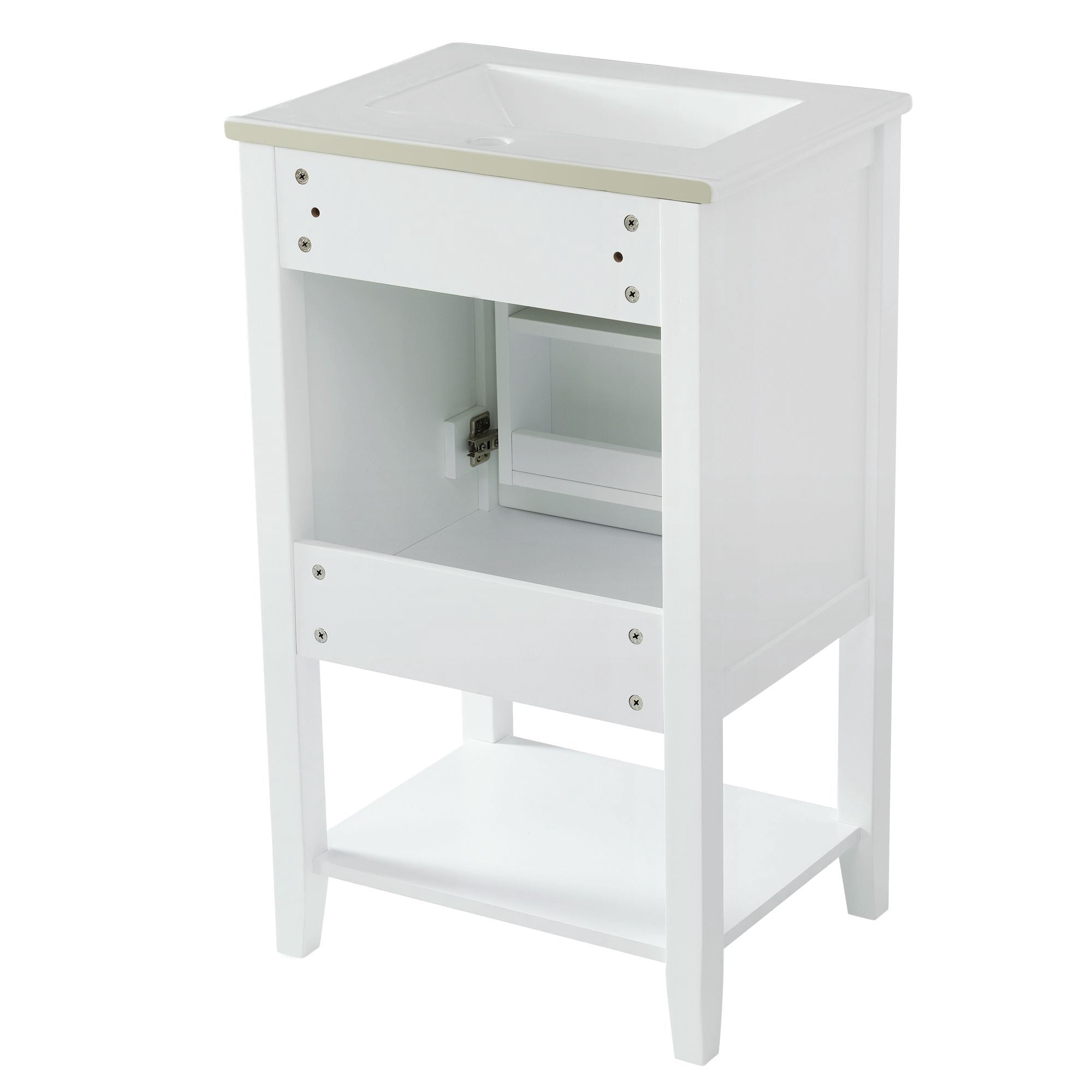 DEALTOPS Bathroom Vanity with Sink, Bathroom Vanity Cabinet with Open Shelf for Small Spaces, White