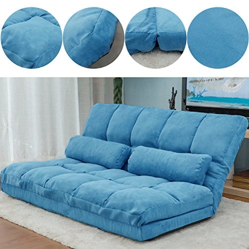 Double Chaise Lounge Sofa Chair Floor Couch Adjustable Gaming Sofa w/Two Pillows 